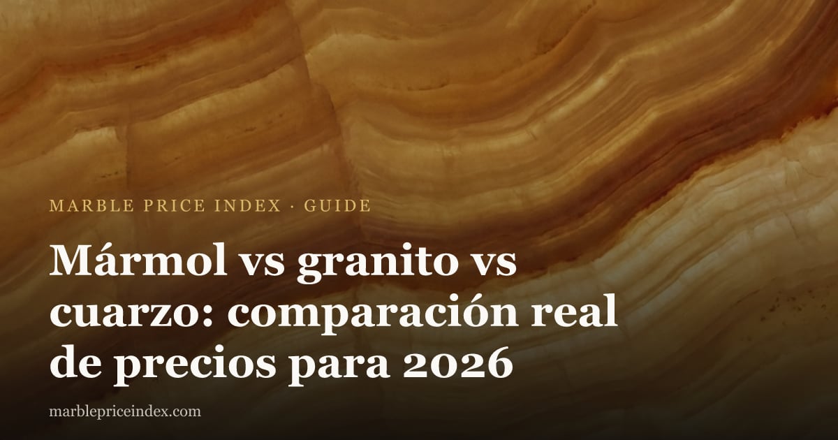 Mármol vs granito vs cuarzo: comparación real de precios para 2026