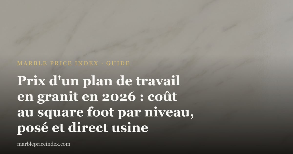 Prix d'un plan de travail en granit en 2026 : coût au square foot par niveau, posé et direct usine